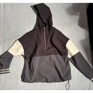 Avia Colorblock Pullover Hoodie 1/2 Zip Drawstring Hem Black Gray White S